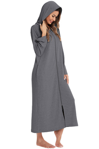 Shop Zip Front Hooded Night Dress with Pockets - High-Quality U.S. Made Women’s Fashion with Free Fast Shipping