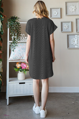 Shop Heimish Full Size Ribbed Round Neck Short Sleeve Tee Dress - High-Quality U.S. Made Women’s Fashion with Free & Fast Shipping