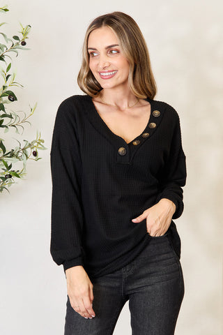 Shop Zenana Buttoned Long Sleeve Blouse - High-Quality U.S. Made Women’s Fashion with Free & Fast Shipping