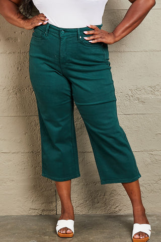 Shop Teal Judy Blue Hailey Full Size Tummy Control High Waisted Cropped Wide Leg Jeans - High-Quality U.S. Made Women’s Fashion with Free & Fast Shipping