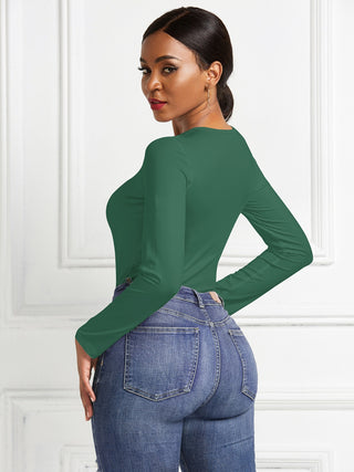 Shop Round Neck Long Sleeve Bodysuit - High-Quality U.S. Made Women’s Fashion with Free & Fast Shipping