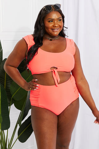 Shop Marina West Swim Sanibel Crop Swim Top and Ruched Bottoms Set in Coral - High-Quality U.S. Made Women’s Fashion with Free Fast Shipping