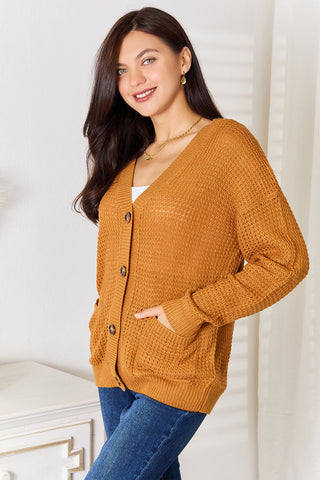 Shop Double Take Drop Shoulder Button Down Cardigan with Pockets - High-Quality U.S. Made Women’s Fashion with Free & Fast Shipping