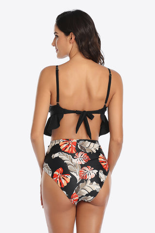 Shop Tropical Print Ruffled Two-Piece Swimsuit - High-Quality U.S. Made Women’s Fashion with Free Fast Shipping