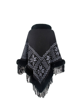 Shop Fringe Geometric Cape Sleeve Poncho - High-Quality U.S. Made Women’s Fashion with Free Fast Shipping