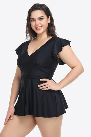 Shop Plus Size Ruffled Plunge Swim Dress and Bottoms Set - High-Quality U.S. Made Women’s Fashion with Free & Fast Shipping