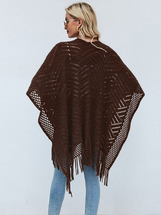 Shop Fringe Hem Open Front Poncho - High-Quality U.S. Made Women’s Fashion with Free & Fast Shipping