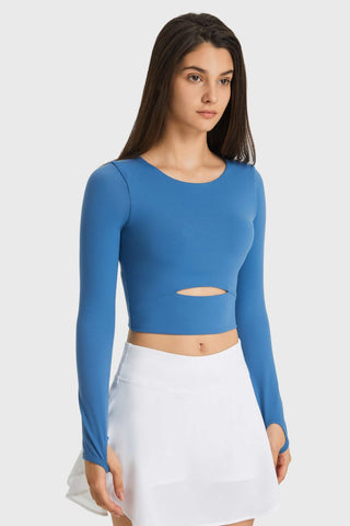 Shop Millennia Cutout Long Sleeve Cropped Sports Top - High-Quality U.S. Made Women’s Fashion with Free & Fast Shipping