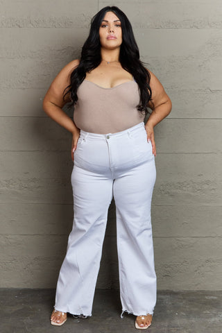 Shop RISEN Raelene Full Size High Waist Wide Leg Jeans in White - High-Quality U.S. Made Women’s Fashion with Free & Fast Shipping