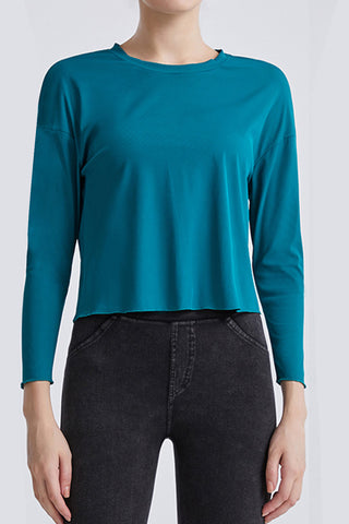 Shop Deep Teal Round Neck Dropped Shoulder Active T-Shirt - High-Quality U.S. Made Women’s Fashion with Free & Fast Shipping