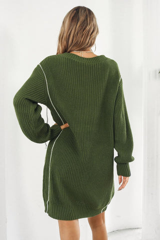 Shop Contrast V-Neck Sweater Dress - High-Quality U.S. Made Women’s Fashion with Free Fast Shipping