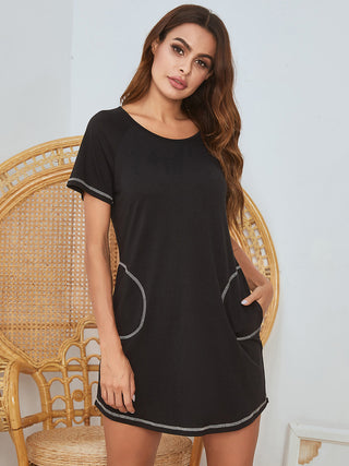 Shop Round Neck Short Sleeve Lounge Dress - High-Quality U.S. Made Women’s Fashion with Free & Fast Shipping