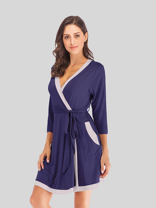 Shop Tie Waist Surplice Neck Robe with Pockets - High-Quality U.S. Made Women’s Fashion with Free Fast Shipping