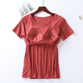 Shop Plus Size Round Neck Short Sleeve T-Shirt with Bra - High-Quality U.S. Made Women’s Fashion with Free & Fast Shipping