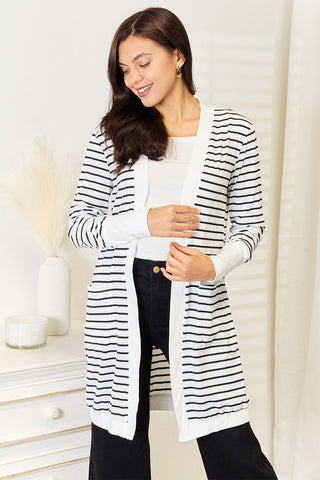 Shop Double Take Striped Open Front Longline Cardigan - High-Quality U.S. Made Women’s Fashion with Free & Fast Shipping