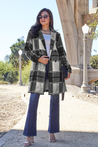 Shop Black Double Take Full Size Plaid Button Up Lapel Collar Coat - High-Quality U.S. Made Women’s Fashion with Free & Fast Shipping