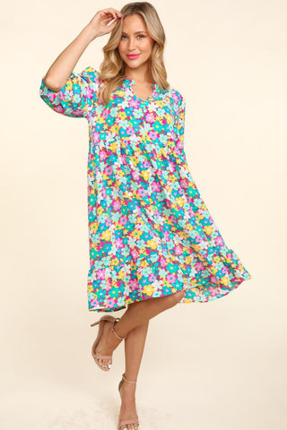 Shop Haptics Bubble Sleeve Floral Ruffled Dress - High-Quality U.S. Made Women’s Fashion with Free & Fast Shipping