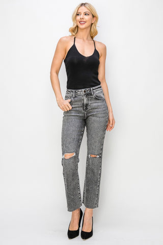 Shop RISEN High Waist Distressed Straight Jeans - High-Quality U.S. Made Women’s Fashion with Free & Fast Shipping