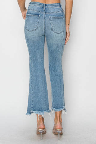 Shop RISEN Full Size High Rise Frayed Hem Flare Jeans - High-Quality U.S. Made Women’s Fashion with Free & Fast Shipping