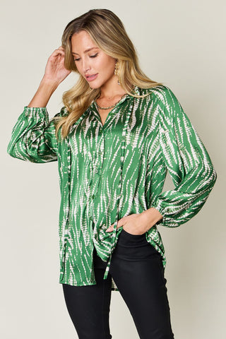 Shop Double Take Full Size Printed Button Up Long Sleeve Shirt - High-Quality U.S. Made Women’s Fashion with Free & Fast Shipping