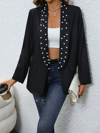 Shop Pearl Detail Open Front Blazer - High-Quality U.S. Made Women’s Fashion with Free & Fast Shipping