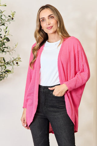 Shop Pink Heimish Full Size Open Front Long Sleeve Cardigan - High-Quality U.S. Made Women’s Fashion with Free & Fast Shipping