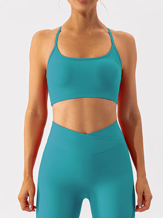 Shop Teal Spaghetti Strap Active Bra - High-Quality U.S. Made Women’s Fashion with Free & Fast Shipping