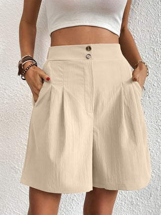 Shop Beige Pocketed Half Elastic Waist Shorts - High-Quality U.S. Made Women’s Fashion with Free & Fast Shipping