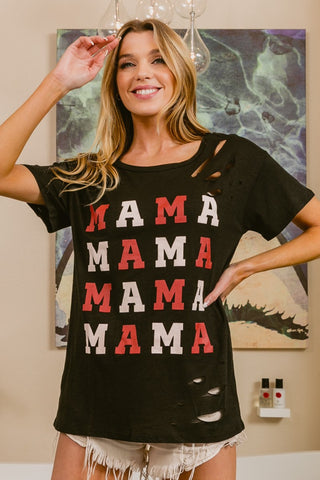 Shop BiBi MAMA Graphic Distressed Short Sleeve T-Shirt - High-Quality U.S. Made Women’s Fashion with Free Fast Shipping