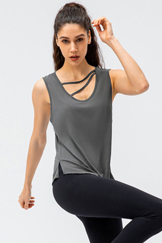 Shop Dark Gray Cutout Reversible Active Tank - High-Quality U.S. Made Women’s Fashion with Free & Fast Shipping