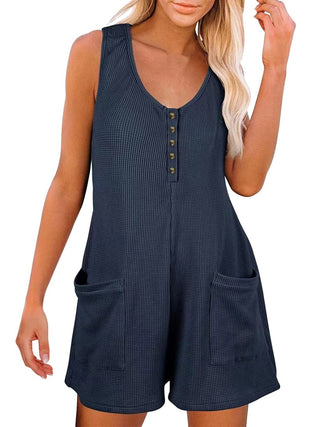 Shop Full Size Pocketed Scoop Neck Sleeveless Romper - High-Quality U.S. Made Women’s Fashion with Free Fast Shipping