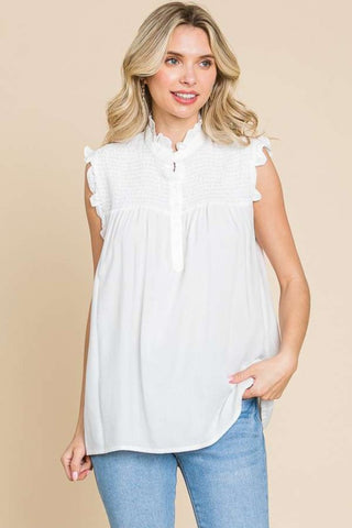 Shop Culture Code Full Size Frill Edge Smocked Sleeveless Top - High-Quality U.S. Made Women’s Fashion with Free & Fast Shipping