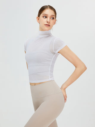 Shop White Turtleneck Cap Sleeve Active T-Shirt - High-Quality U.S. Made Women’s Fashion with Free & Fast Shipping