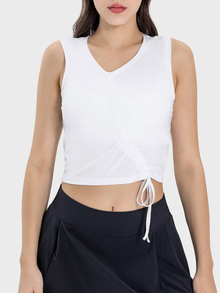 Shop White Millennia Drawstring Ruched Wide Strap Active Tank - High-Quality U.S. Made Women’s Fashion with Free & Fast Shipping