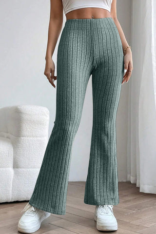 Shop Deep Teal Basic Bae Full Size Ribbed High Waist Flare Pants - High-Quality U.S. Made Women’s Fashion with Free & Fast Shipping