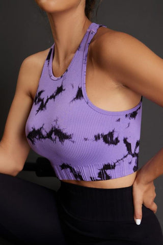 Shop Lavender Tie-dye Cropped Round Neck Tank Top - High-Quality U.S. Made Women’s Fashion with Free & Fast Shipping