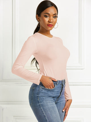 Shop Round Neck Long Sleeve Bodysuit - High-Quality U.S. Made Women’s Fashion with Free & Fast Shipping