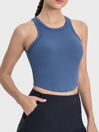 Shop Dusty Blue Millennia Round Neck Racerback Active Tank - High-Quality U.S. Made Women’s Fashion with Free & Fast Shipping