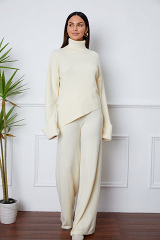 Shop Turtleneck Dropped Shoulder Top and Pants Sweater Set - High-Quality U.S. Made Women’s Fashion with Free Fast Shipping