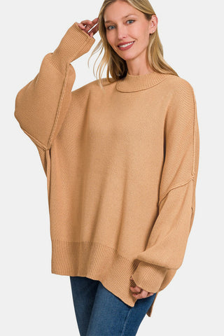 Shop Zenana Side Sit Oversize Sweater - High-Quality U.S. Made Women’s Fashion with Free Fast Shipping