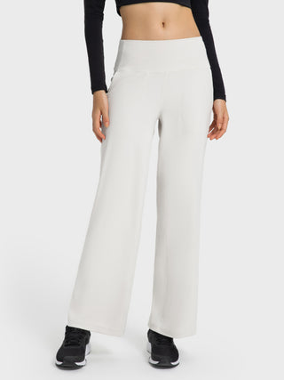 Shop Ivory Wide Waistband Active Pants with Pockets - High-Quality U.S. Made Women’s Fashion with Free & Fast Shipping