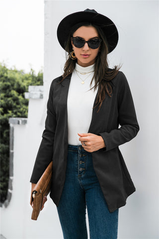 Shop Black Three-Quarter Sleeve Blazer - High-Quality U.S. Made Women’s Fashion with Free & Fast Shipping