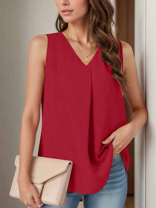 Shop Deep Red Full Size Ruched V-Neck Tank - High-Quality U.S. Made Women’s Fashion with Free & Fast Shipping