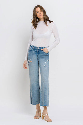 Shop Medium Vervet by Flying Monkey Mid Rise Crop Wide Leg Jeans - High-Quality U.S. Made Women’s Fashion with Free & Fast Shipping