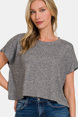 Shop Black Zenana Short Sleeve Round Neck Cropped T-Shirt - High-Quality U.S. Made Women’s Fashion with Free & Fast Shipping