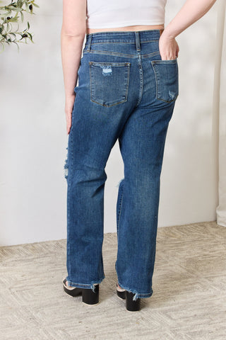 Shop Judy Blue Full Size High Waist 90's Distressed Straight Jeans - High-Quality U.S. Made Women’s Fashion with Free Fast Shipping