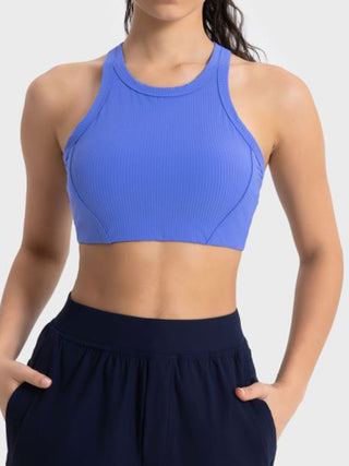 Shop Blue Millennia Wide Strap Cropped Sport Tank - High-Quality U.S. Made Women’s Fashion with Free & Fast Shipping