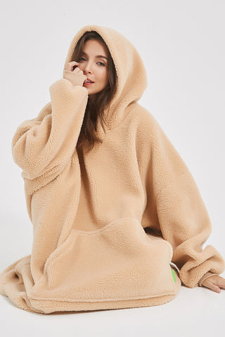 Shop Lantern Sleeve Oversized Hooded Fuzzy Lounge Dress - High-Quality U.S. Made Women’s Fashion with Free Fast Shipping