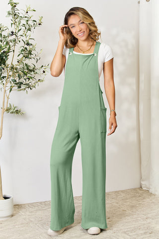 Shop Gum Leaf Double Take Full Size Wide Strap Overall with Pockets - High-Quality U.S. Made Women’s Fashion with Free & Fast Shipping