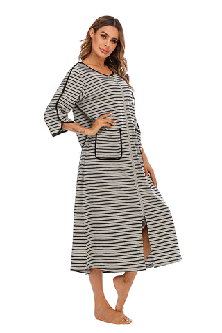 Shop Round Neck Three-Quarter Sleeve Midi Night Dress - High-Quality U.S. Made Women’s Fashion with Free Fast Shipping